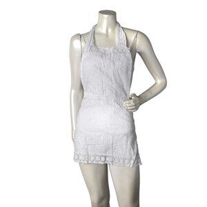 Vintage White Lace Bib Apron Fancy Semi Sheer 80s